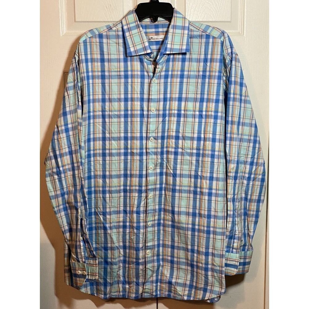 Men's Peter Millar Long Sleeve Button Down Pastel Check XL - Picture 2 of 5